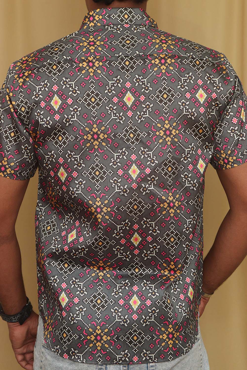 Grey Digital Printed Patola Design Tussar Silk Shirt - Luxurion World