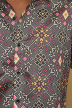 Grey Digital Printed Patola Design Tussar Silk Shirt - Luxurion World