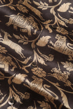 Exquisite Black Shikargah Design Digital Printed Tussar Silk Half Sleeve Shirt - Luxurion World