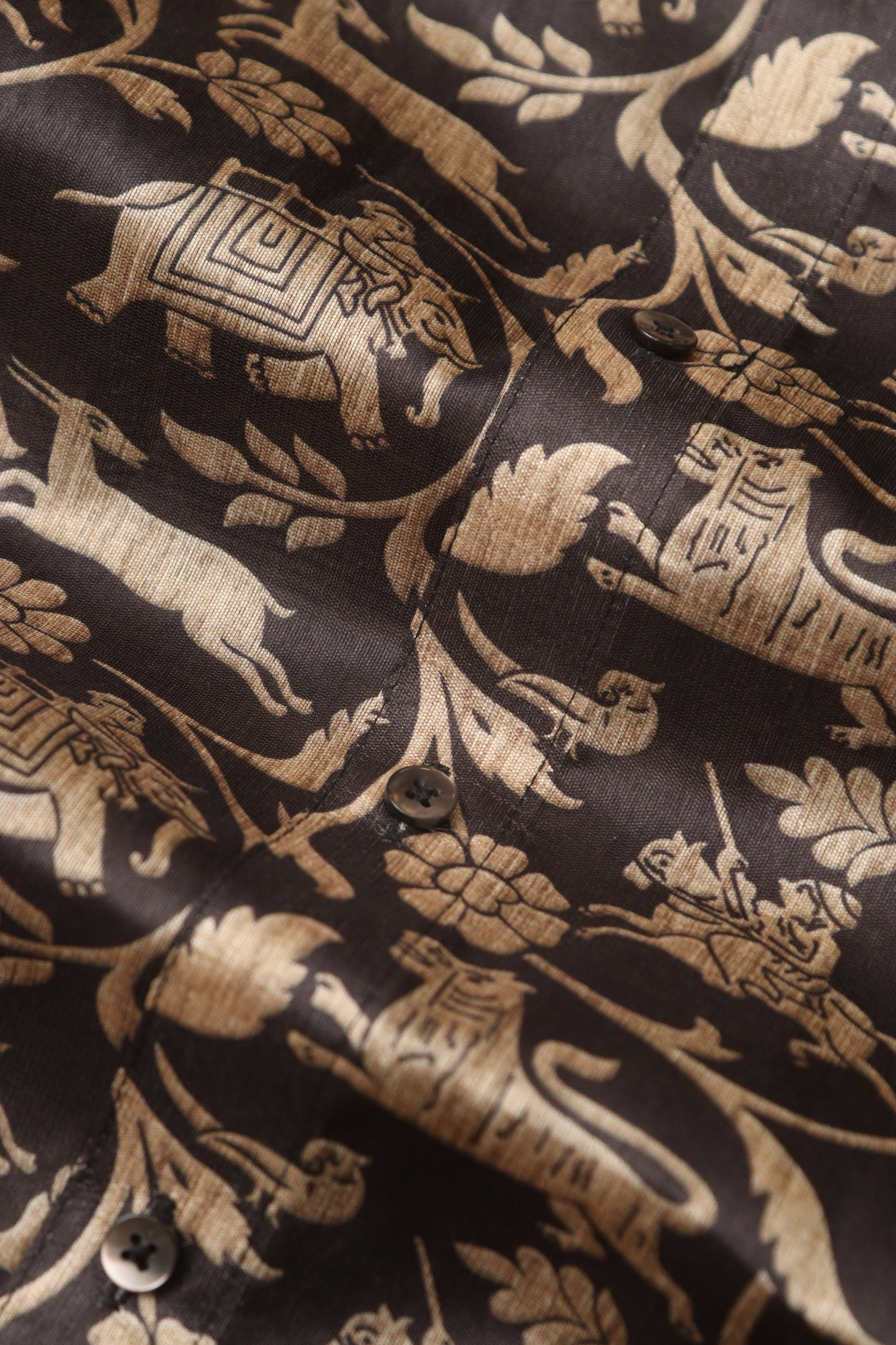 Exquisite Black Shikargah Design Digital Printed Tussar Silk Half Sleeve Shirt - Luxurion World