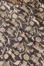 Exquisite Black Shikargah Design Digital Printed Tussar Silk Half Sleeve Shirt - Luxurion World