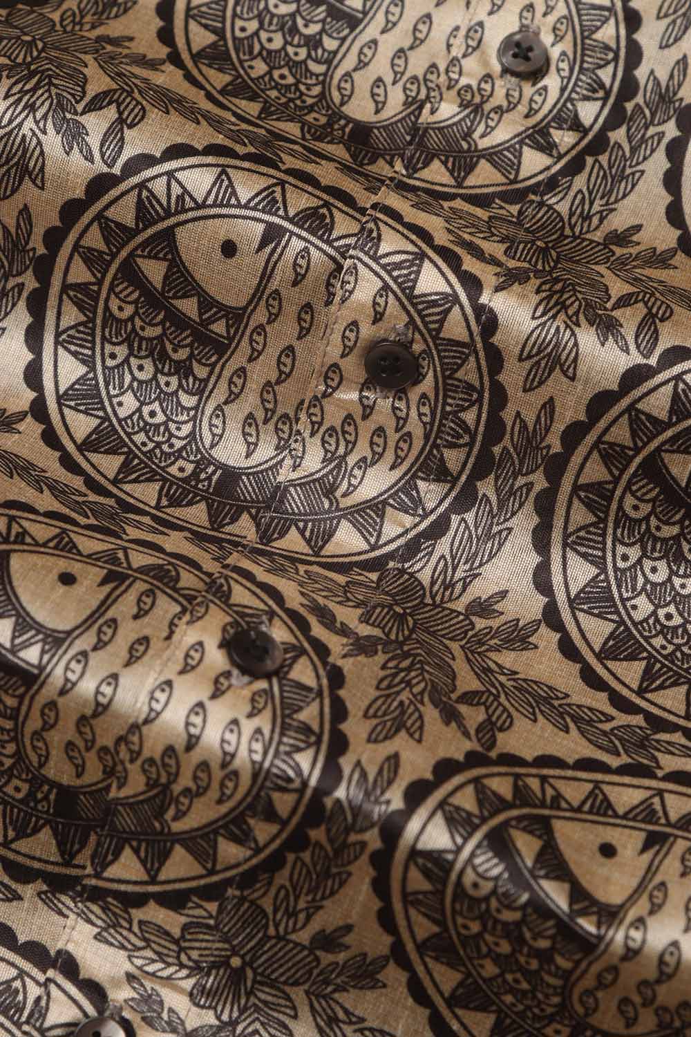 Pastel Madhubani Design Digital Printed Tussar Silk Half Sleeve Shirt - Luxurion World