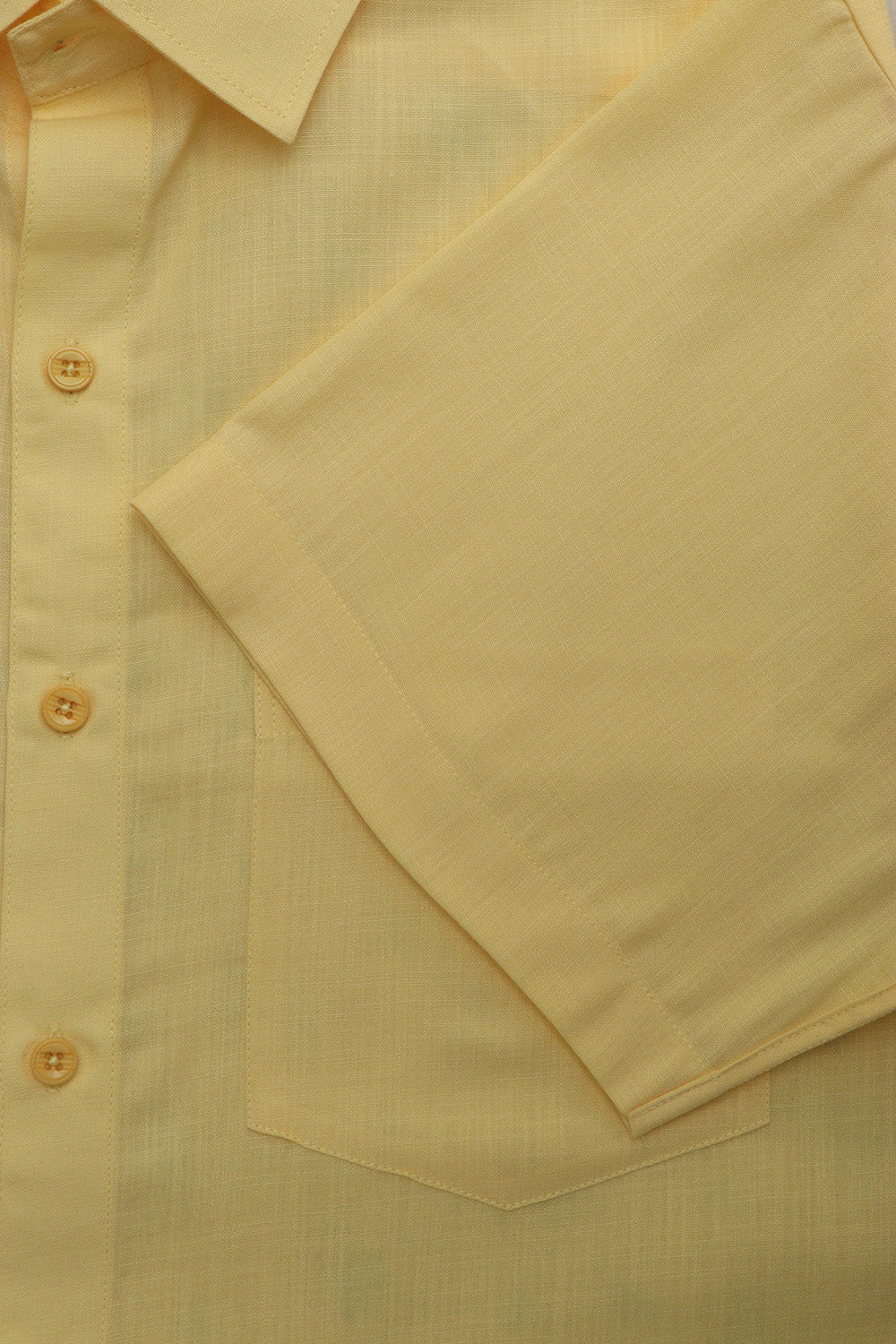 Sunshine Yellow Plain Linen Cotton Half Sleeve Shirt - Luxurion World