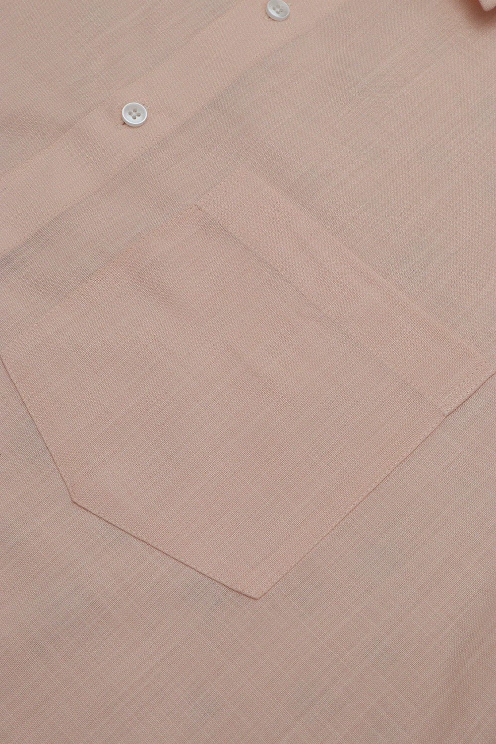 Peach Plain Linen Cotton Half Sleeve Shirt - Luxurion World