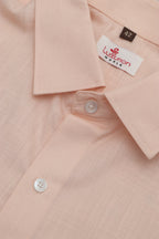 Peach Plain Linen Cotton Half Sleeve Shirt - Luxurion World