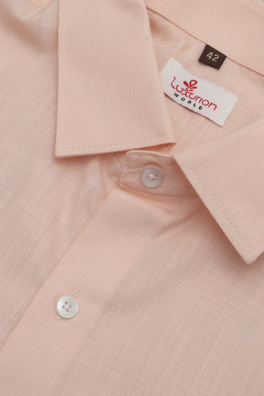 Peach Plain Linen Cotton Half Sleeve Shirt - Luxurion World