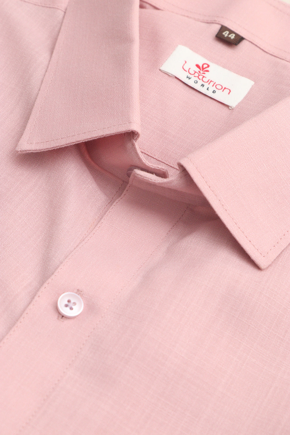 Soft Pink Plain Linen Cotton Full Sleeve Shirt - Luxurion World