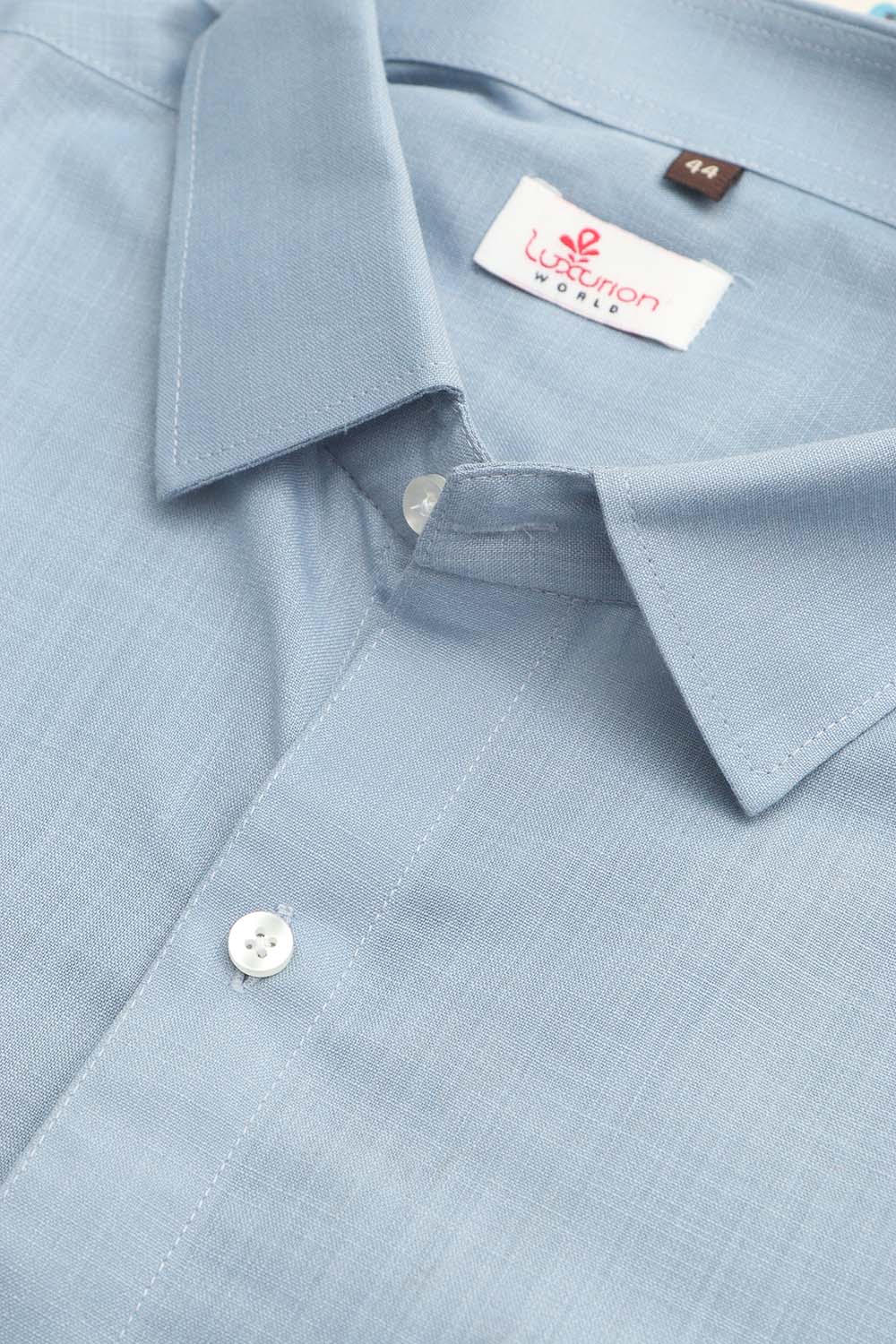 Classic Blue Plain Linen Cotton Full Sleeve Shirt - Luxurion World