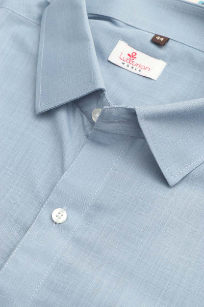 Classic Blue Plain Linen Cotton Full Sleeve Shirt - Luxurion World