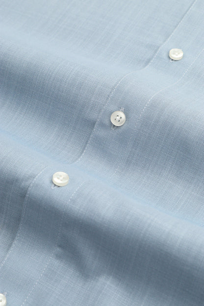 Classic Blue Plain Linen Cotton Full Sleeve Shirt - Luxurion World