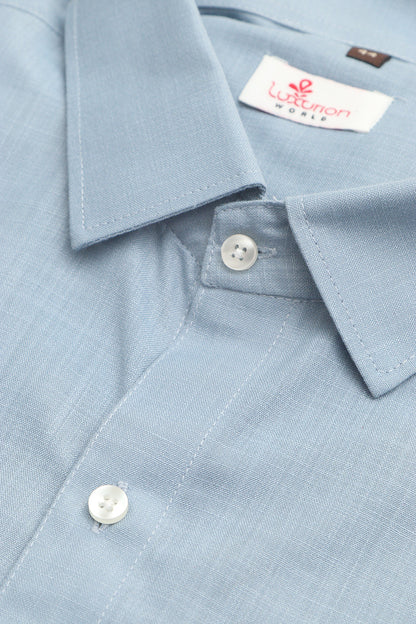 Classic Blue Plain Linen Cotton Full Sleeve Shirt - Luxurion World