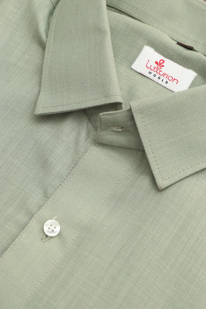 Green Plain Linen Cotton Full Sleeve Shirt - Luxurion World