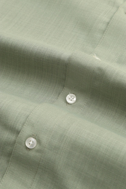 Green Plain Linen Cotton Full Sleeve Shirt - Luxurion World