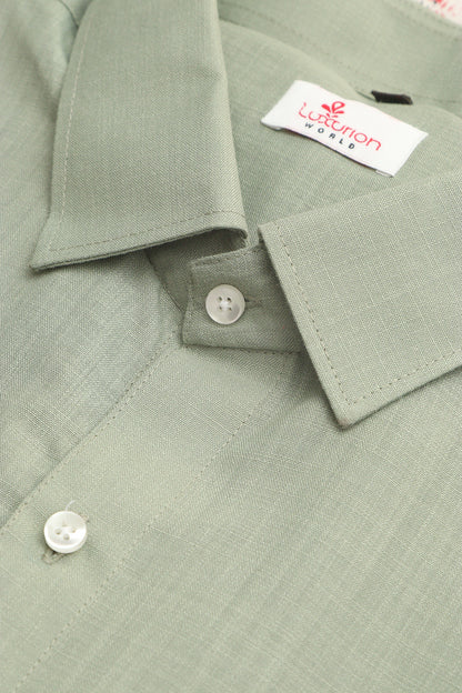 Green Plain Linen Cotton Full Sleeve Shirt - Luxurion World