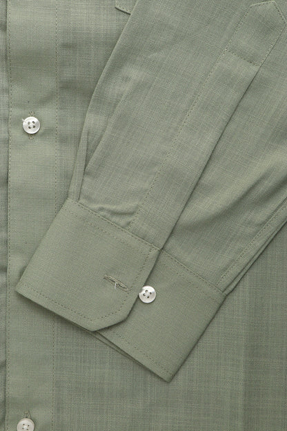 Green Plain Linen Cotton Full Sleeve Shirt - Luxurion World