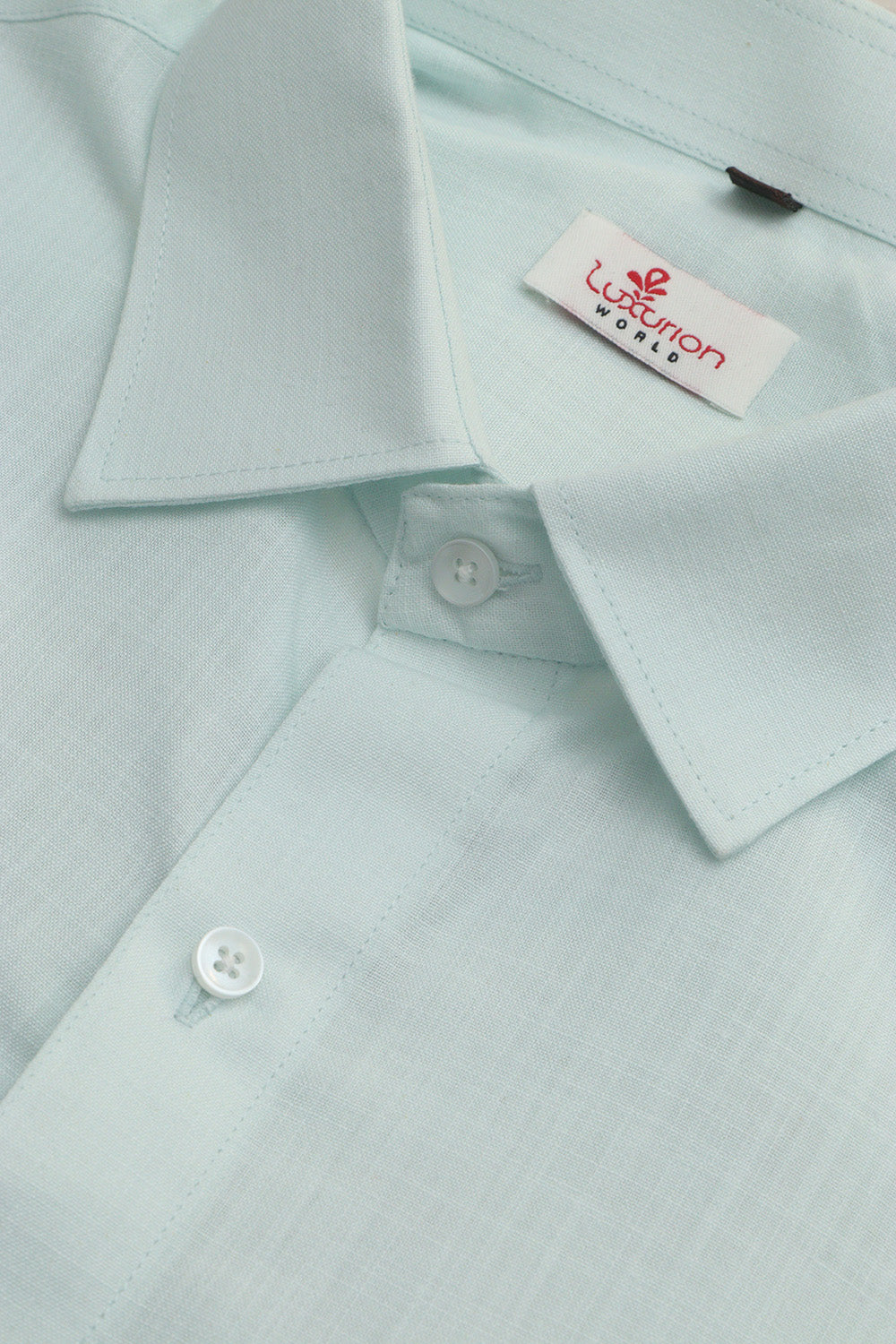 Blue Plain Linen Cotton Full Sleeve Shirt - Luxurion World