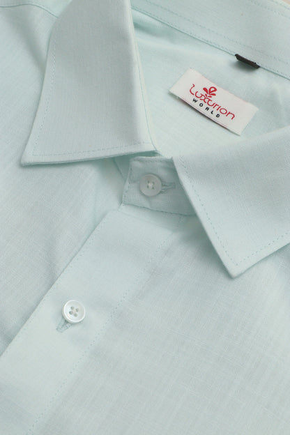 Blue Plain Linen Cotton Full Sleeve Shirt - Luxurion World