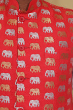 Elegant Red Banarasi Silk Nehru Jacket with Sona Roopa Elephant Design - Luxurion World