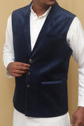 Navy Blue Velvet Cotton Waist Coat - Luxurion World