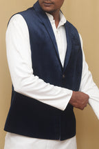 Navy Blue Velvet Cotton Waist Coat - Luxurion World