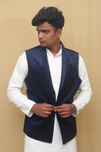 Navy Blue Velvet Cotton Waist Coat - Luxurion World