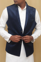 Navy Blue Velvet Cotton Waist Coat - Luxurion World