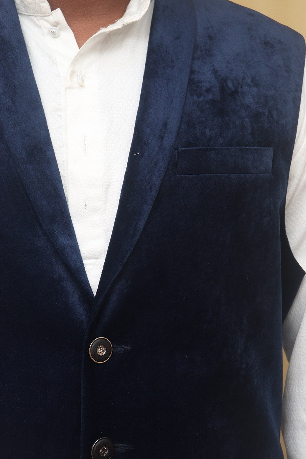 Navy Blue Velvet Cotton Waist Coat - Luxurion World