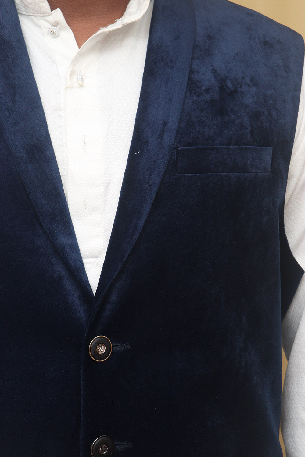 Navy Blue Velvet Cotton Waist Coat - Luxurion World