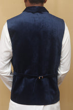 Navy Blue Velvet Cotton Waist Coat - Luxurion World