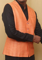 Orange Cotton Silk Nehru Jacket - Luxurion World