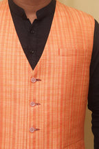 Orange Cotton Silk Nehru Jacket - Luxurion World