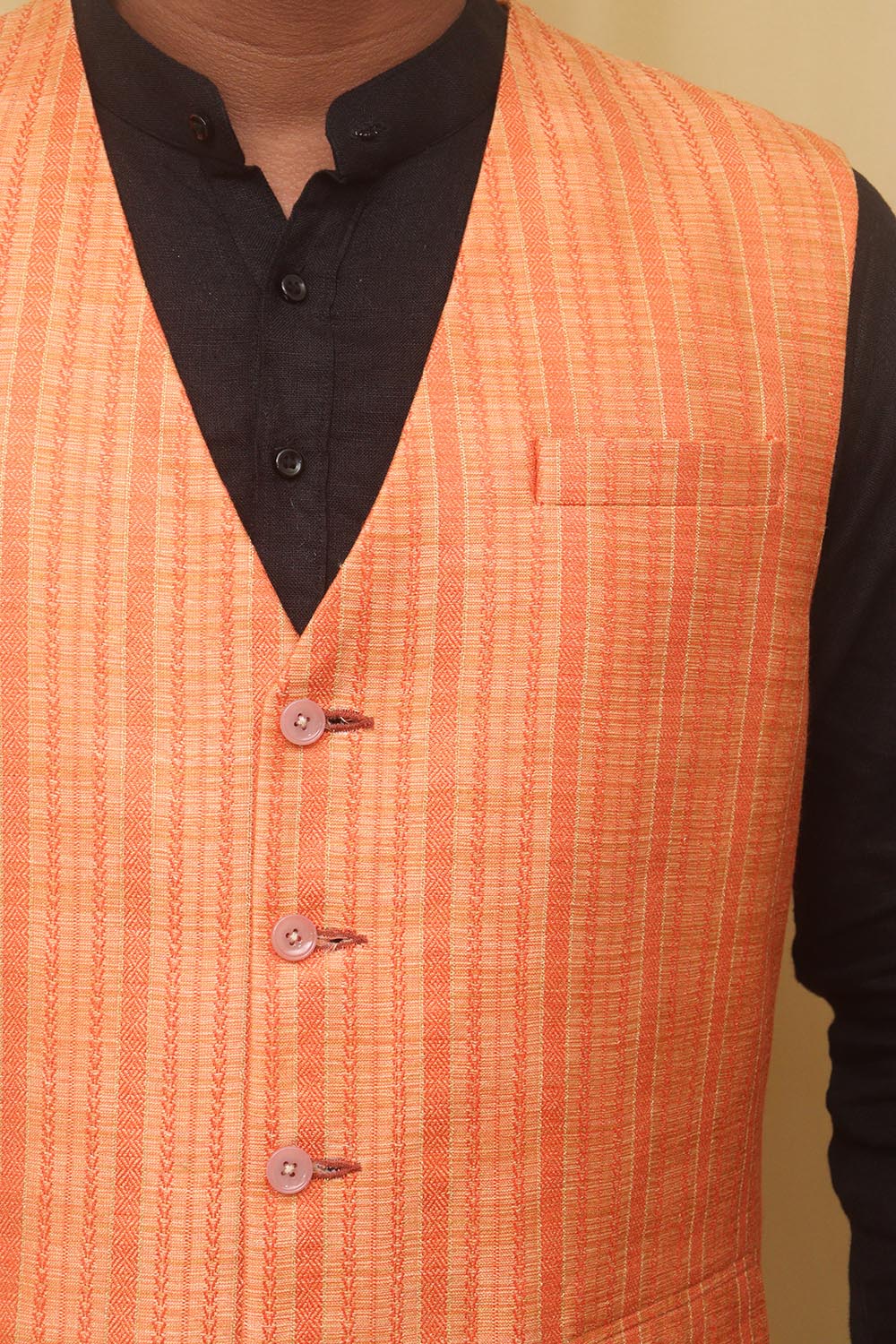 Orange Cotton Silk Nehru Jacket - Luxurion World