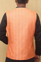 Orange Cotton Silk Nehru Jacket - Luxurion World
