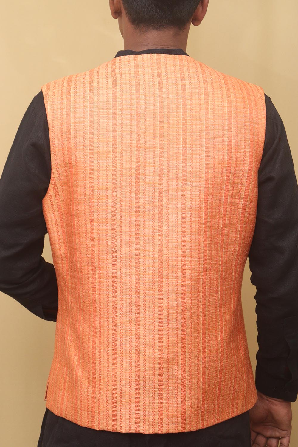 Orange Cotton Silk Nehru Jacket - Luxurion World