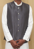 Grey Mashru Silk Nehru Jacket - Luxurion World
