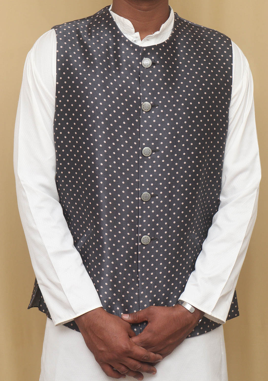 Grey Mashru Silk Nehru Jacket - Luxurion World