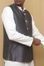 Grey Mashru Silk Nehru Jacket - Luxurion World