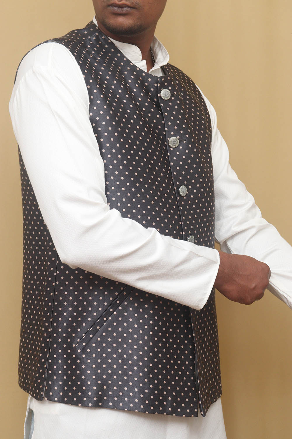 Grey Mashru Silk Nehru Jacket - Luxurion World