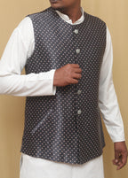 Grey Mashru Silk Nehru Jacket - Luxurion World