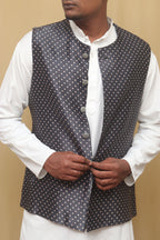 Grey Mashru Silk Nehru Jacket - Luxurion World