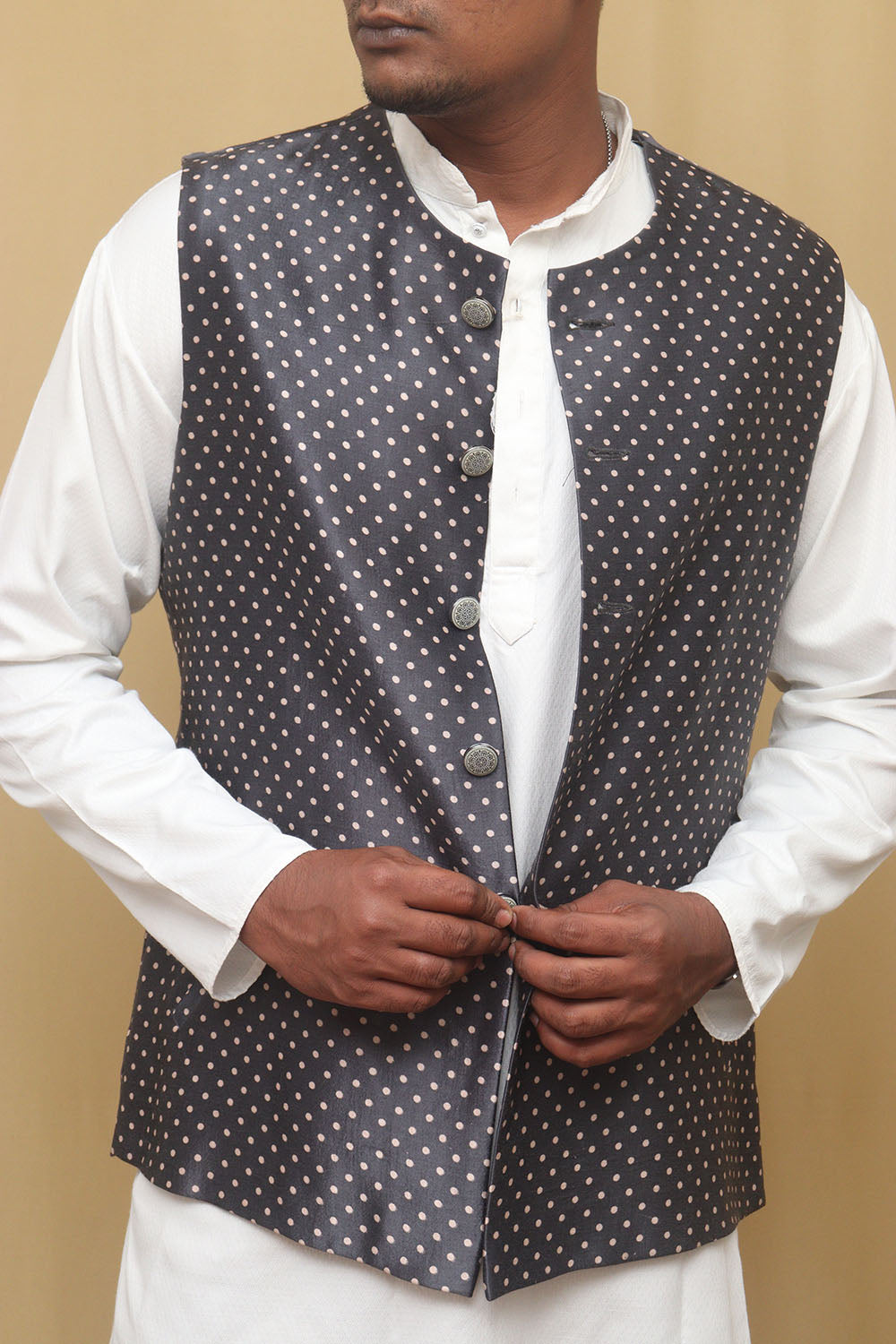 Grey Mashru Silk Nehru Jacket - Luxurion World
