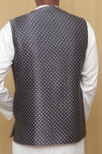 Grey Mashru Silk Nehru Jacket - Luxurion World
