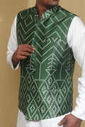 Green Mashru Silk Nehru Jacket - Luxurion World