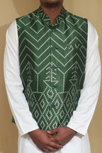 Green Mashru Silk Nehru Jacket - Luxurion World