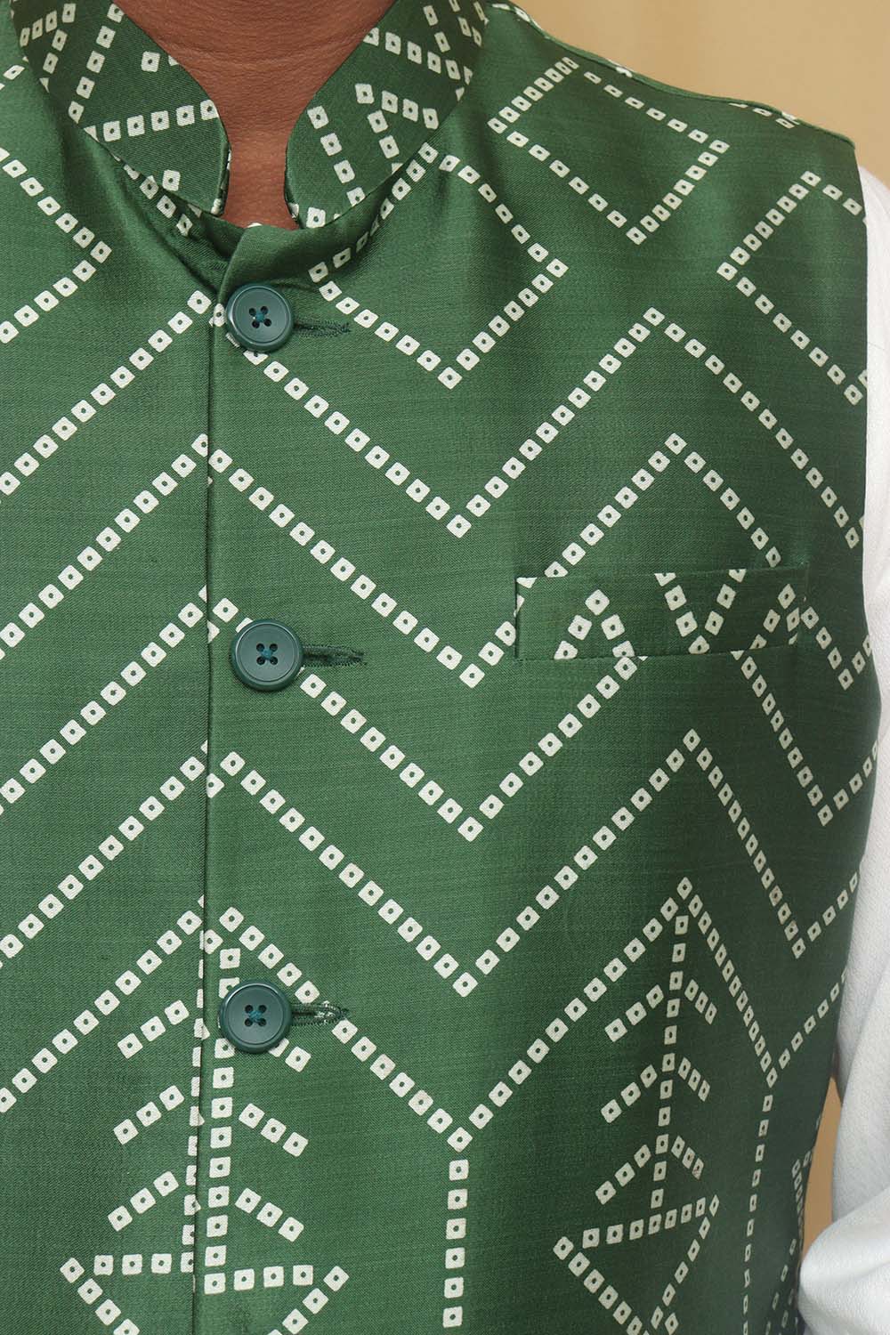 Green Mashru Silk Nehru Jacket - Luxurion World