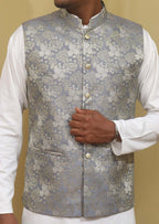 Exquisite Grey Banarasi Brocade Silk Nehru Jacket: Timeless Elegance - Luxurion World