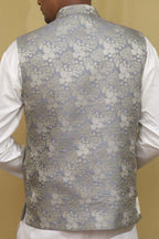 Exquisite Grey Banarasi Brocade Silk Nehru Jacket: Timeless Elegance - Luxurion World