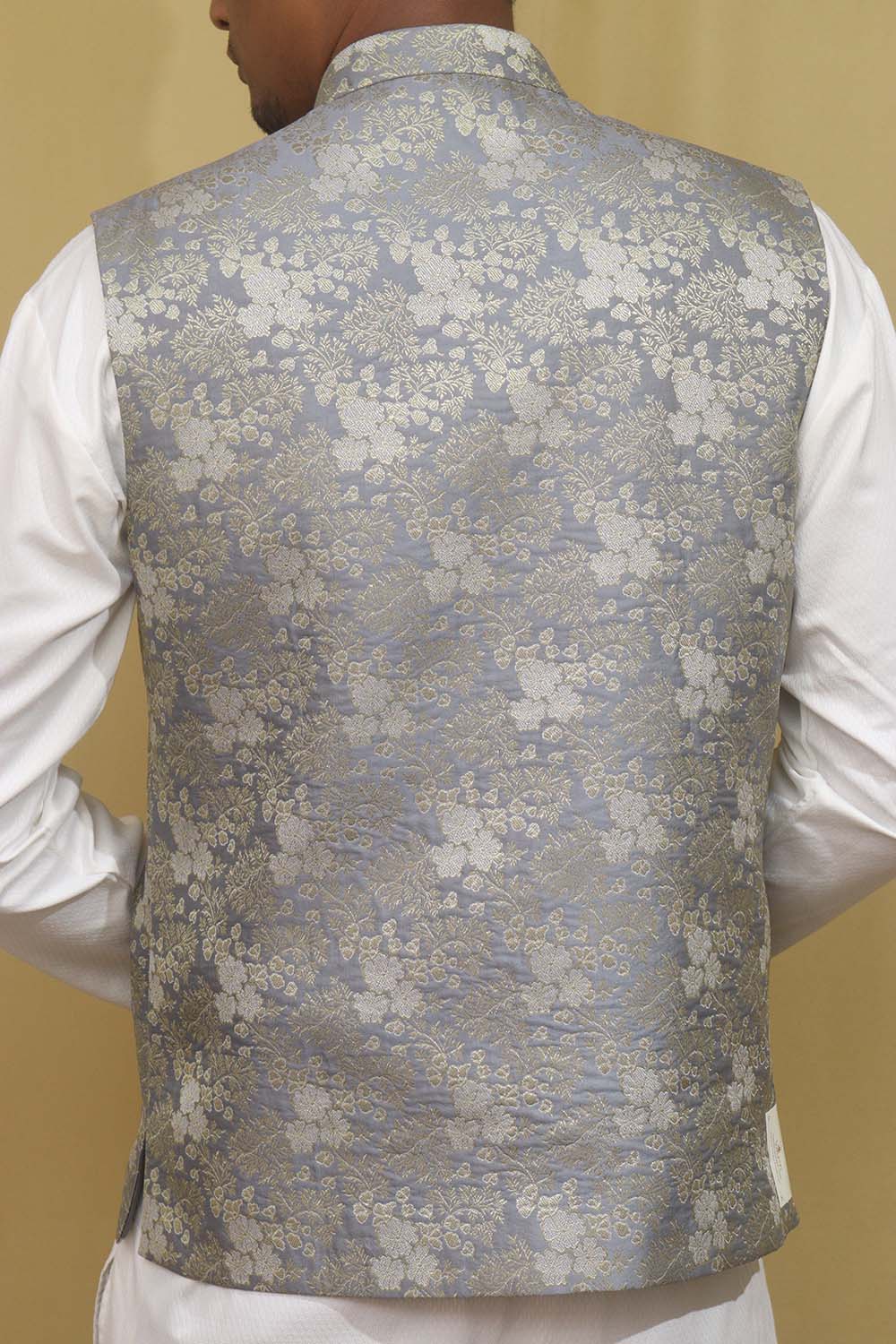 Exquisite Grey Banarasi Brocade Silk Nehru Jacket: Timeless Elegance - Luxurion World