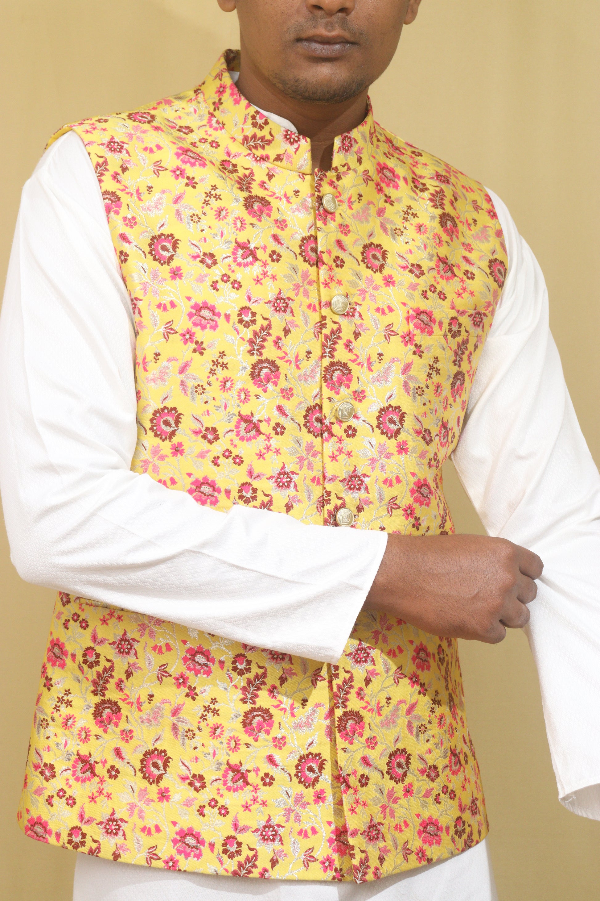 Exquisite Yellow Banarasi Silk Meenakari Floral Jacket: A Captivating Masterpiece - Luxurion World