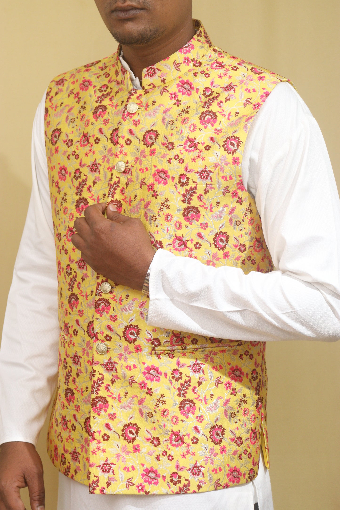 Exquisite Yellow Banarasi Silk Meenakari Floral Jacket: A Captivating Masterpiece - Luxurion World